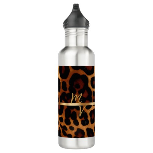 Chic and Trendy Monogrammed Leopard Print  Stainless Steel Water Bottle
