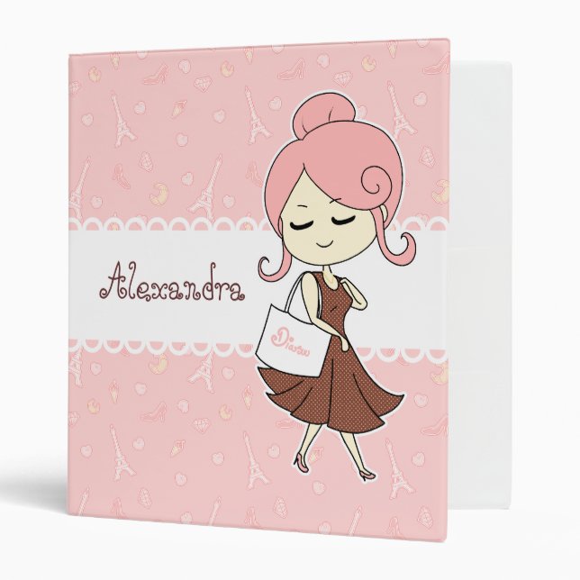 Chic and trendy Paris Eiffel tower Girly girl 3 Ring Binder (Front/Inside)