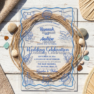 Chic and Whimsical Hand Drawn Sea Life Wedding Acrylic Invitations