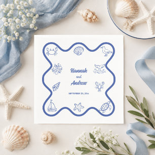 Chic and Whimsical Hand Drawn Sea Life Wedding Napkins