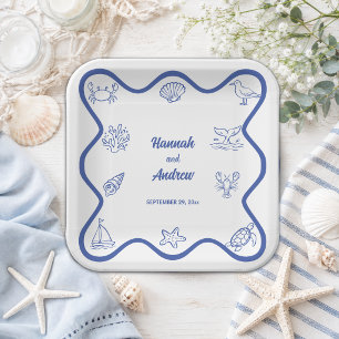 Chic and Whimsical Hand Drawn Sea Life Wedding Paper Plates
