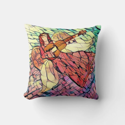 Chic Angel Pink Purple Blue Look of Stained Glass Throw Pillow