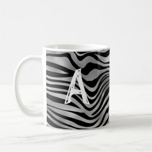 Chic Animal Print Black Gray Tiger Stripe Monogram Coffee Mug