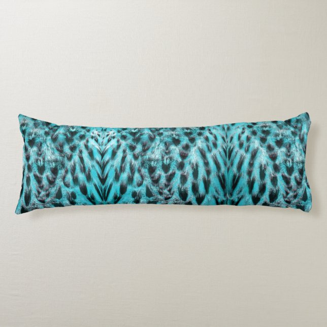 Chic animal print- feather pattern, blue and black body pillow (Front)