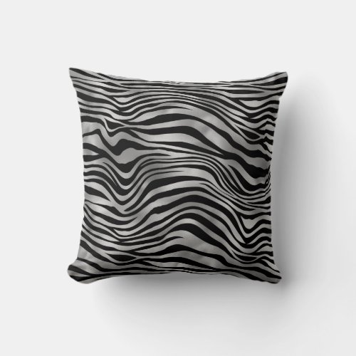 Chic Animal Print Gray Black Tiger Stripe Throw Pillow