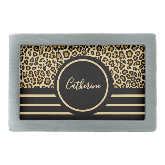 Chic Animal Skin Leopard Pattern Name  Belt Buckle (Front)
