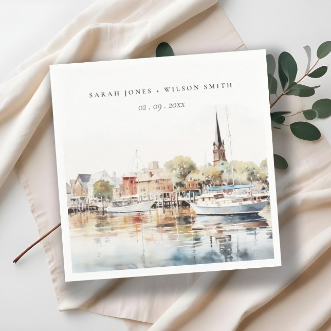 Chic Annapolis Maryland Watercolor Wedding Napkins (Creator Uploaded)