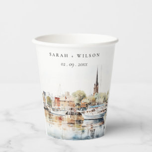 Chic Annapolis Maryland Watercolor Wedding Paper Cups