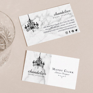 Chic Antique Black Chandelier Marble Business Card