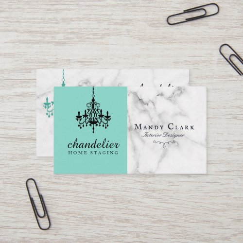 Chic Antique Black Chandelier Marble Business Card
