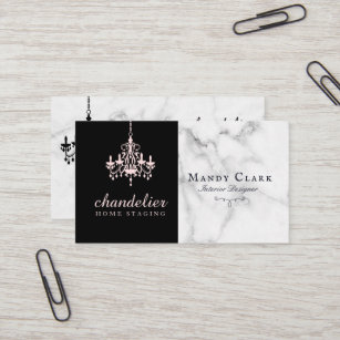 Chic Antique Pink Chandelier Marble Business Card