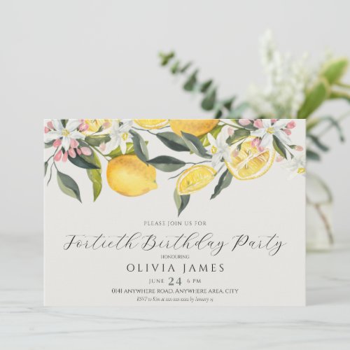 Chic Any year lemon Mediterranean theme birthday  Invitation