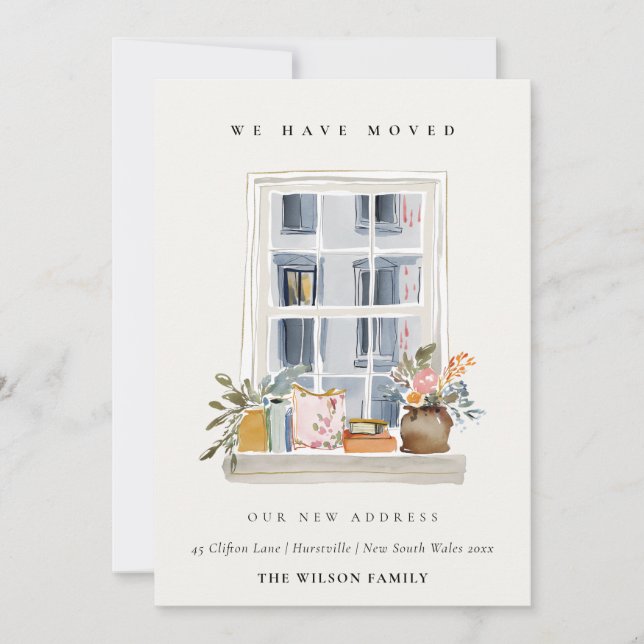 Chic Apartment Floral Window We have Moved Card (Front)