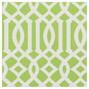 Chic Apple Green and White Trellis Lattice Pattern Fabric