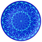 Chic Aqua and Blue Kaleidoscope Glow Mandala Dinner Plate (Front)