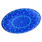 Chic Aqua and Blue Kaleidoscope Glow Mandala Dinner Plate (Side)