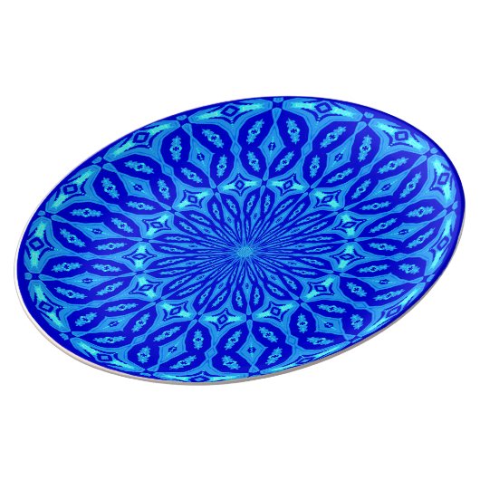 Chic Aqua and Blue Kaleidoscope Glow Mandala Dinner Plate (Side)