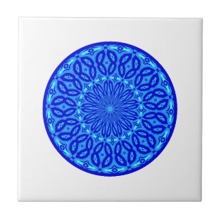 Chic Aqua and Blue Kaleidoscope Glow Mandala Tile