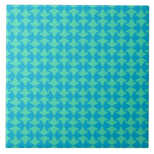 Chic Aqua and Turquoise Islamic Geometric Pattern Ceramic Tile