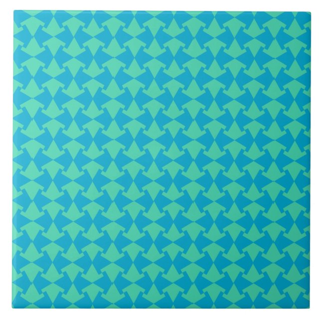Chic Aqua and Turquoise Islamic Geometric Pattern Ceramic Tile (Front)