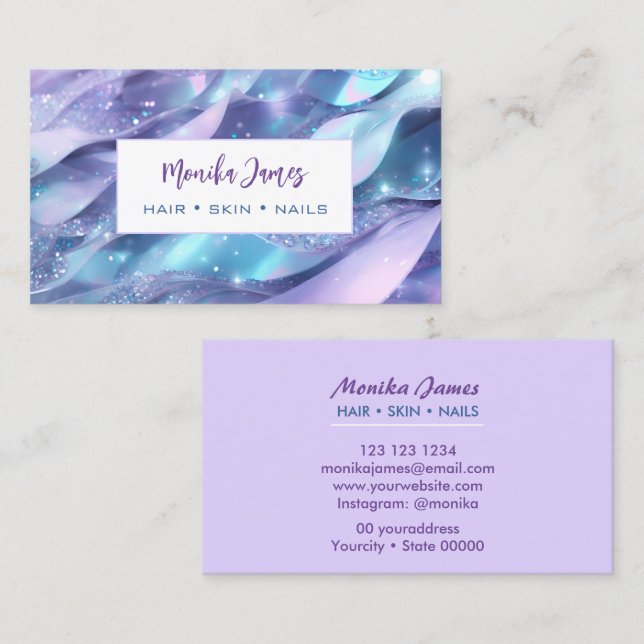 Chic Aqua and Violet Lilac Shimmer Glitter  Business Card (Front/Back)