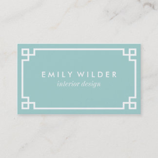 Chic Aqua and White Greek Key Business Card