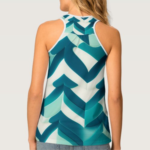Chic Aqua and White Patterned Decorative Tank Top
