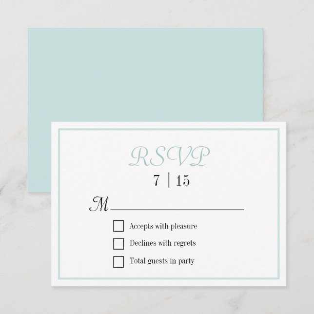 Chic Aqua and White Wedding RSVP Card (Front/Back)