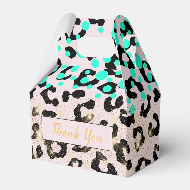 Chic Aqua Animal Print Gold Dust Party Favor Box (Front Side)
