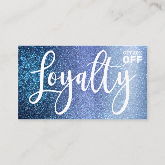 Chic Aqua Baby Blue Triple Glitter Typography Loyalty Card (Front)