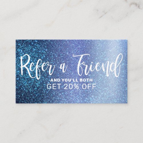 Chic Aqua Baby Blue Triple Glitter Typography Referral Card