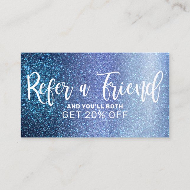 Chic Aqua Baby Blue Triple Glitter Typography Referral Card (Front)