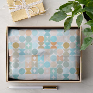 Chic Aqua Blue Coral Orange Circles Art Pattern Tissue Paper