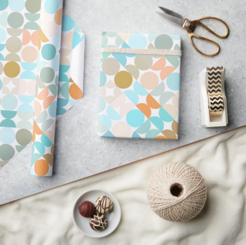 Chic Aqua Blue Coral Orange Circles Art Pattern Wrapping Paper