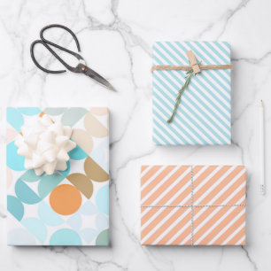 Chic Aqua Blue Coral Orange Circles Art Pattern Wrapping Paper Sheets