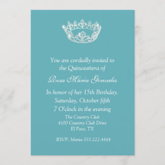 Chic Aqua Blue Crown Quinceañera Invitation