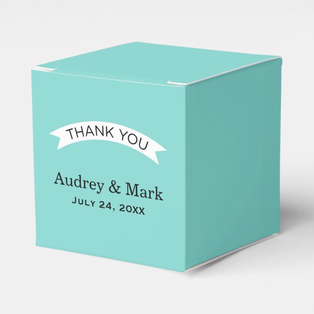 Chic Aqua Blue Custom Wedding Monogram Thank You Favor Boxes (Front Side)