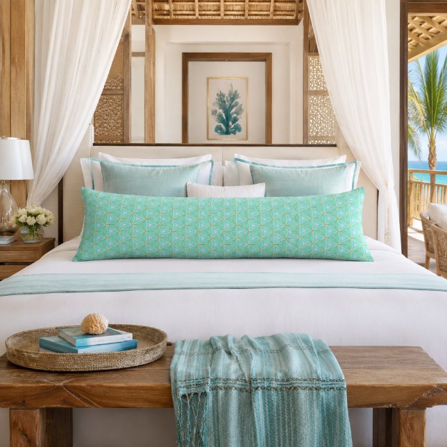 Chic Aqua Blue Gold Geometric  Body Pillow (Contemporary Chic Turquoise Blue and Gold Body Pillow )