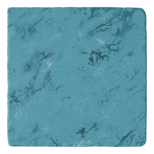 Chic Aqua Blue Marble Wedding Trivet (Front)