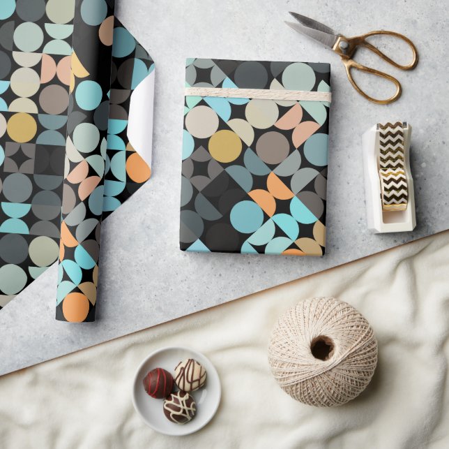 Chic Aqua Blue Rust Orange Circles Art Pattern Wrapping Paper (Crafts)