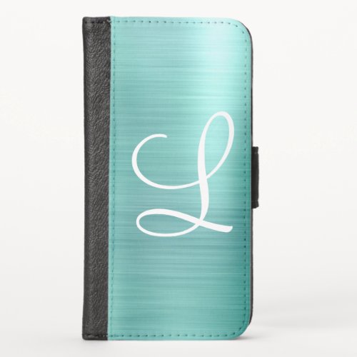 Chic Aqua Brushed Metal White Monogram iPhone X Wallet Case