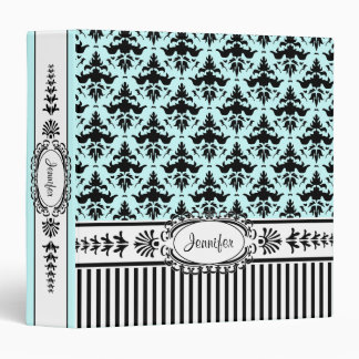 Chic Aqua Damask French Woman's Notebook Binder