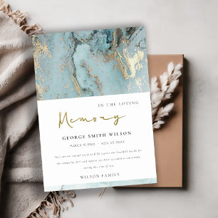 CHIC AQUA DUSKY BLUE GOLD AGATE SYMPATHY MEMORIAL THANK YOU CARD