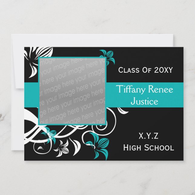 chic aqua Graduation photo Invitation (Front)