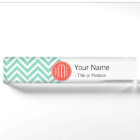 Chic Aqua Green Chevron and Orange Custom Monogram