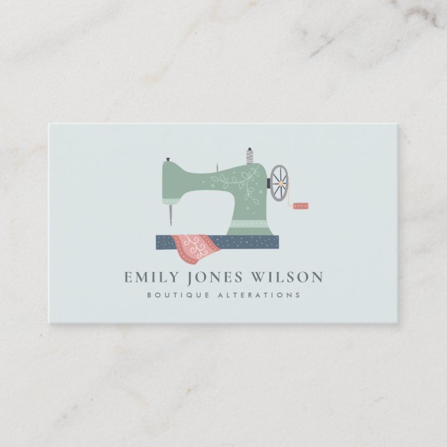 CHIC AQUA GREEN ORANGE PINK SEWING MACHINE TAILOR BUSINESS CARD (Front)