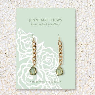 Chic Aqua Green Rose Floral Earring Display Card