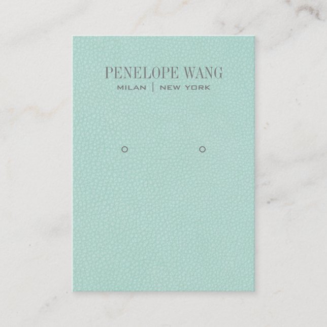 Chic Aqua Leather Look Jewelry  Earring display Business Card (Front)