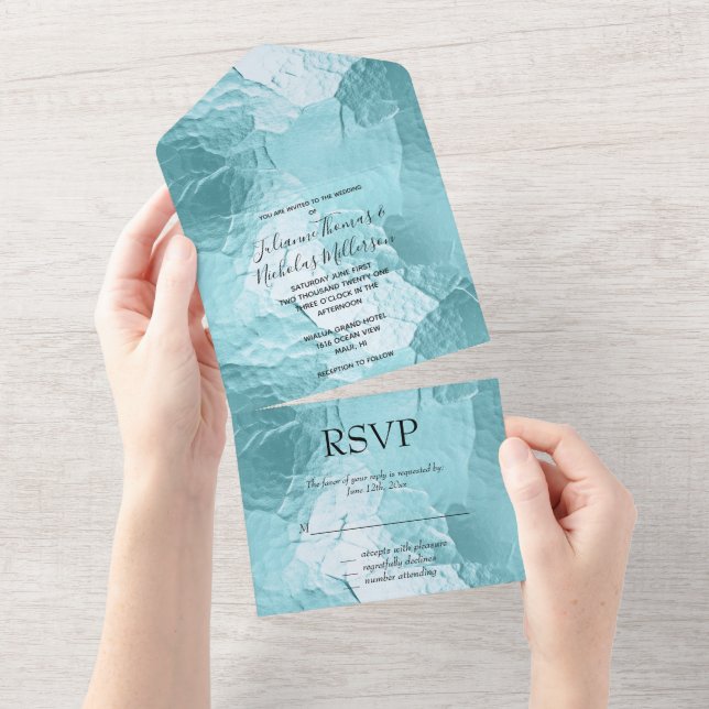 Chic Aqua Mint Blue Glam All In One Invitation (Tearaway)