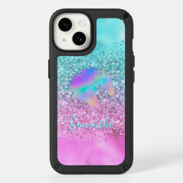 Chic Aqua Pink Unicorn Glitter glam monogram Speck iPhone 14 Case